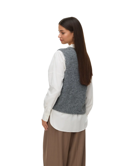 Novah O-Neck Button Vest - Grey