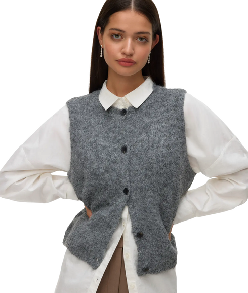 Novah O-Neck Button Vest - Grey