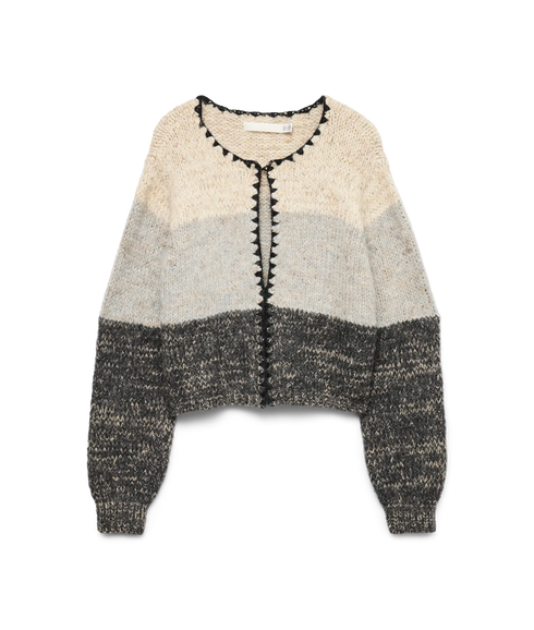 Jenna Ls O-Neck Cardigan Prm - Oatmeal