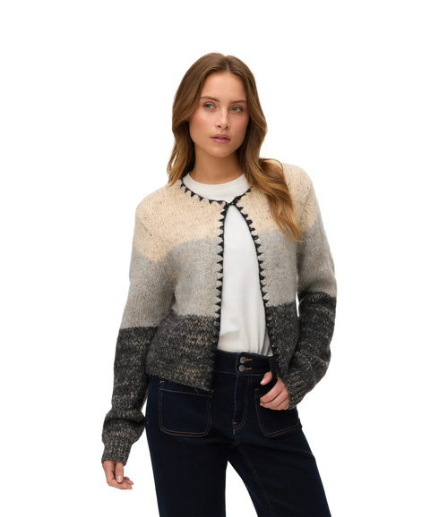 Jenna Ls O-Neck Cardigan Prm - Oatmeal