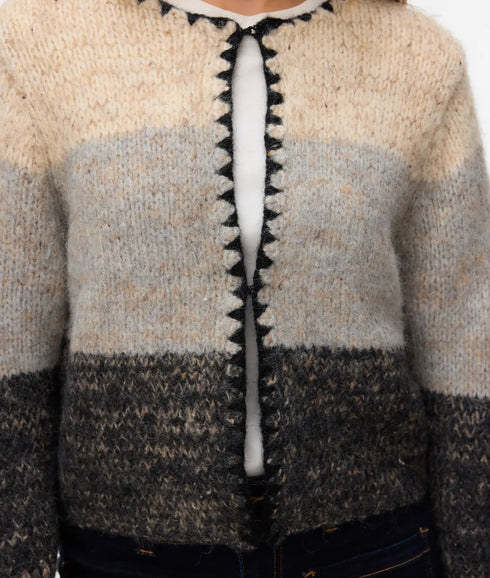 Jenna Ls O-Neck Cardigan Prm - Oatmeal