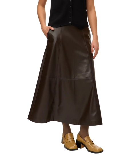 Olive Hw Coated Ankle Skirt Prm - Chocolate Torte
