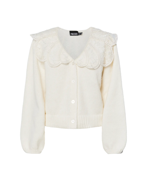 Abby Ls Lace Collar Knit Cardigan Fsy - Cloud Dancer