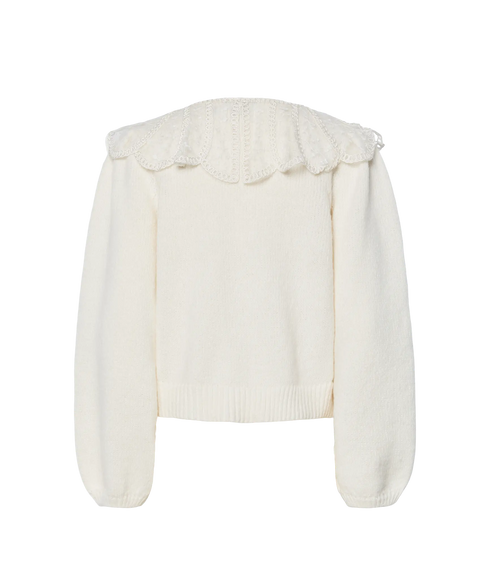 Abby Ls Lace Collar Knit Cardigan Fsy - Cloud Dancer