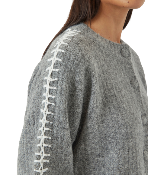 Olly Ls Knit Cardigan - Grey Melange Star White Details
