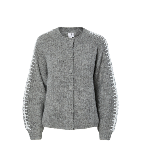 Olly Ls Knit Cardigan - Grey Melange Star White Details