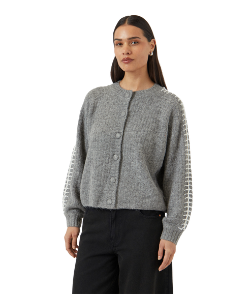 Olly Ls Knit Cardigan - Grey Melange Star White Details