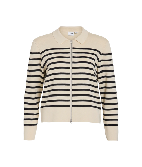 Ostria L/S Zipper Stripe Knit Cardigan - Birch Black Beauty