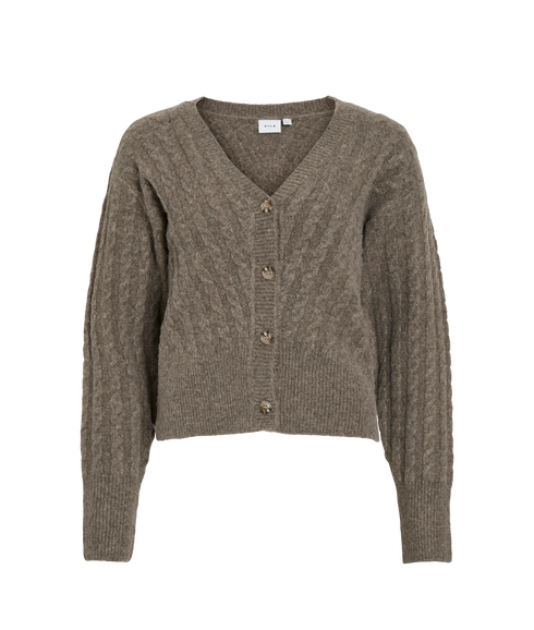 Relli V-Neck L/S Cable Knit Cardi/Bfs - Falcon Melange
