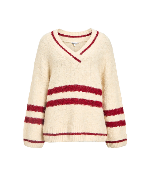 Juline L/S Lo Knit Pullover 140 - White Sand Karanda Red Melange
