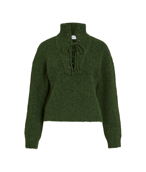 Gleeba High Neck L/S Rib Knit Top - Deep Depths