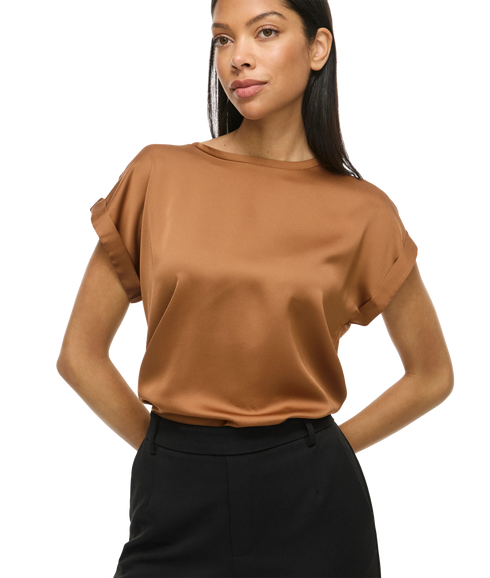 Ellette S/S Satin Top -- Brown