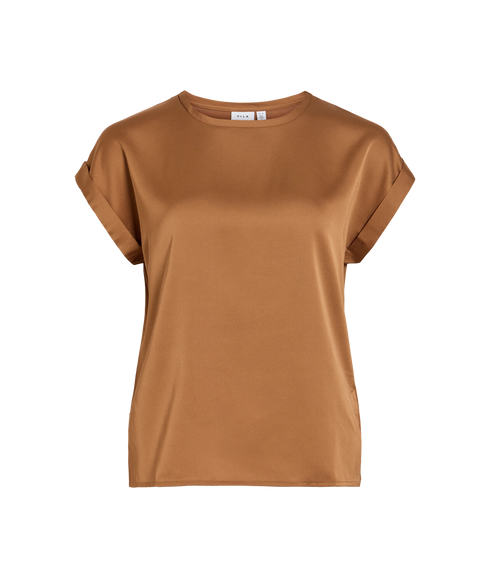Ellette S/S Satin Top -- Brown