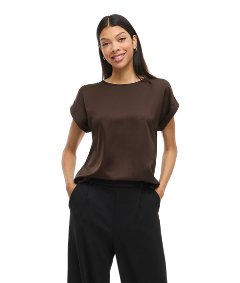 Ellette S/S Satin Top -- Brown