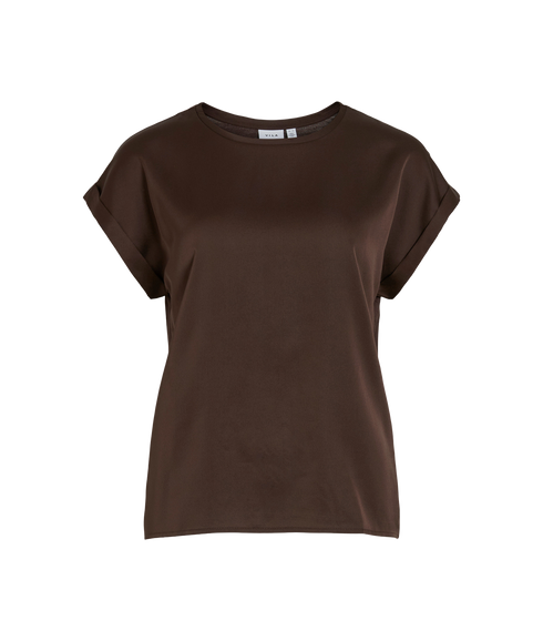 Ellette S/S Satin Top -- Brown