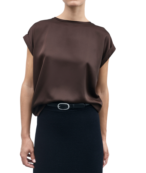 Ellette S/S Satin Top -- Brown