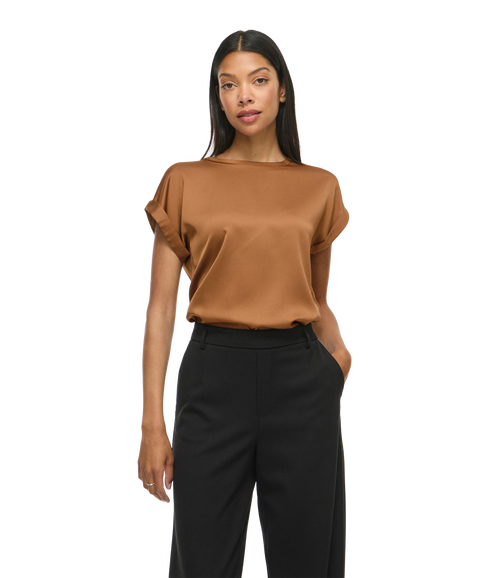 Ellette S/S Satin Top -- Brown