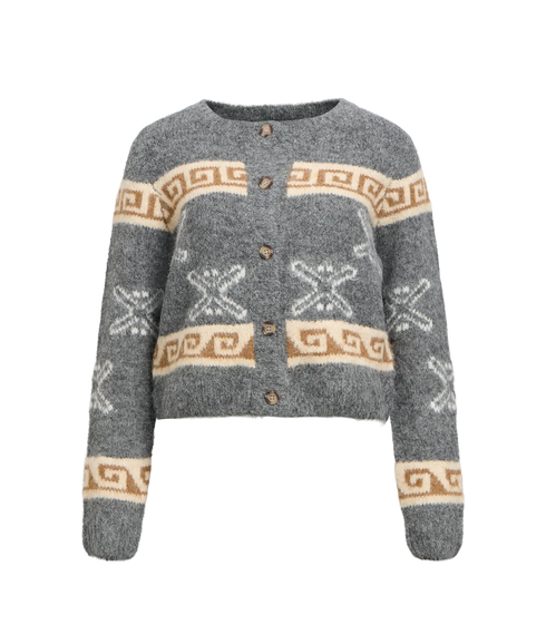 Galia L/S Re Knit Cardigan - Medium Grey Melange/White Sand