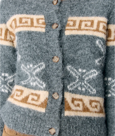 Galia L/S Re Knit Cardigan - Medium Grey Melange/White Sand