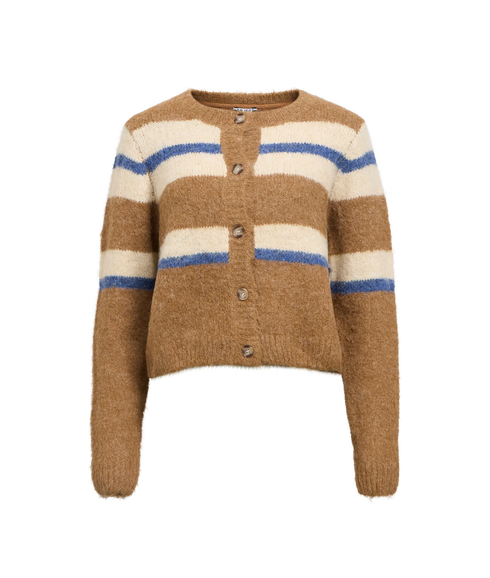Galia L/S Re Knit Cardigan - Tannin Melange/White/Dark Denim