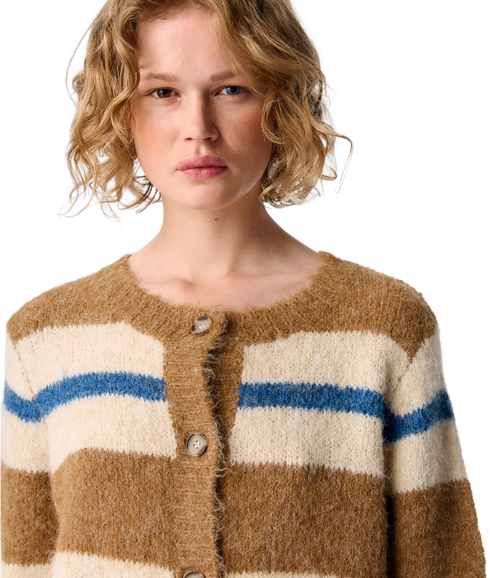 Galia L/S Re Knit Cardigan - Tannin Melange/White/Dark Denim