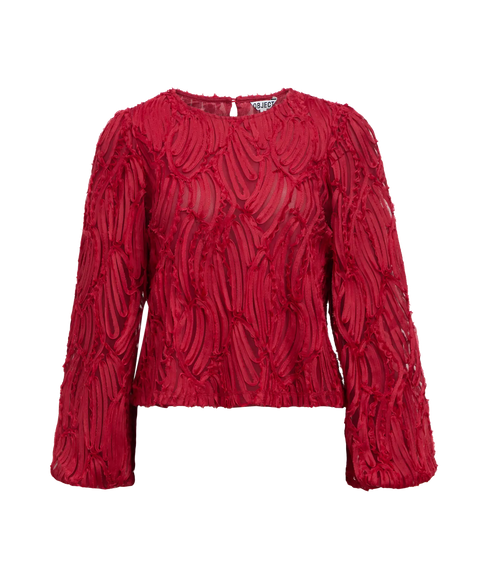 Lucie L/S Re O-Neck Top - Karanda Red