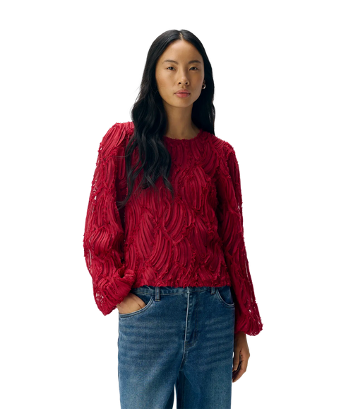 Lucie L/S Re O-Neck Top - Karanda Red