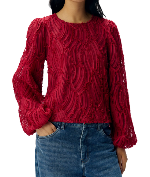 Lucie L/S Re O-Neck Top - Karanda Red