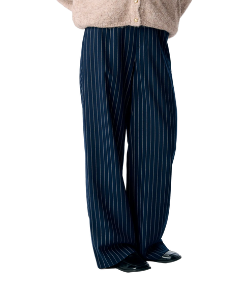 Lisa Wide Pant Aop - Sky Captain Sandshell Pinstripe