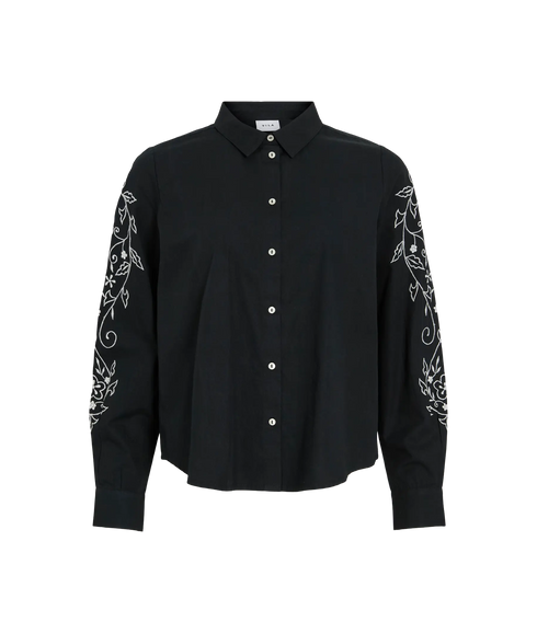 Felice L/S Embroidery Shirt - Black White Embroidery
