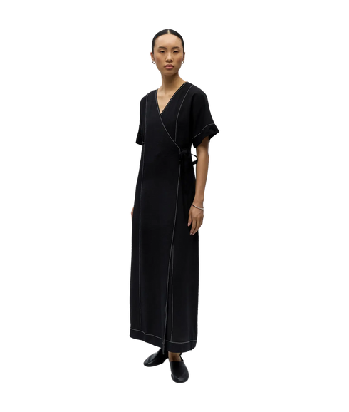 Jacira S/S Re Long Wrap Dress - Black