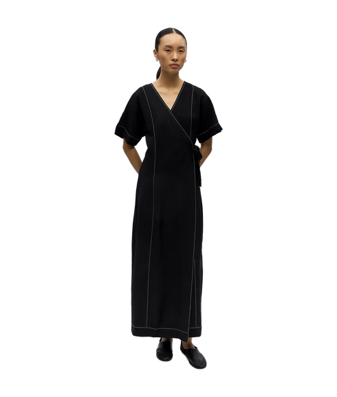 Jacira S/S Re Long Wrap Dress - Black