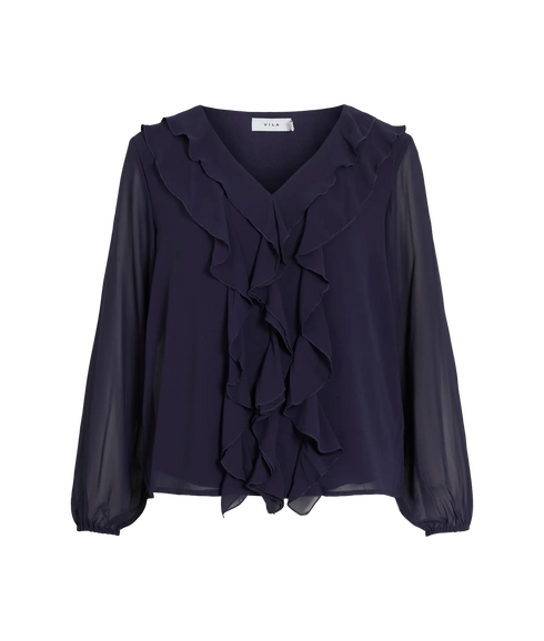 Ane L/S V-Neck Frill Top - Rhodonite