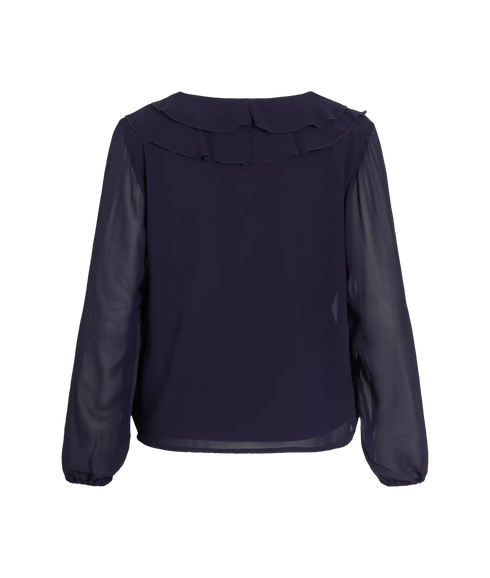 Ane L/S V-Neck Frill Top - Rhodonite