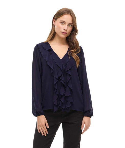 Ane L/S V-Neck Frill Top - Rhodonite