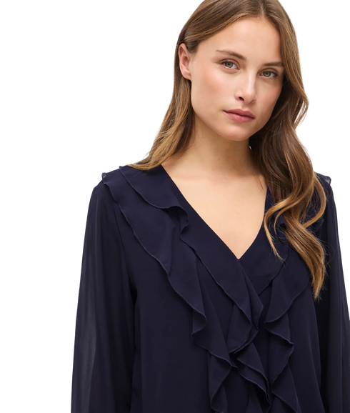 Ane L/S V-Neck Frill Top - Rhodonite