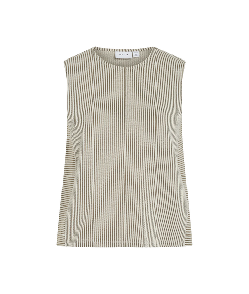 Striplo O-Neck S/L Top-Brown