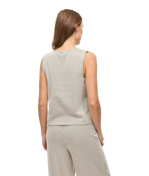 Striplo O-Neck S/L Top-Brown
