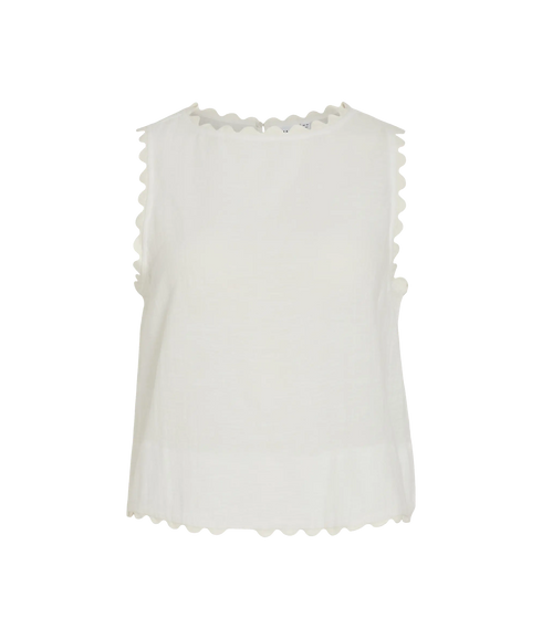 Mindy O-Neck S/L Scallop Top-White
