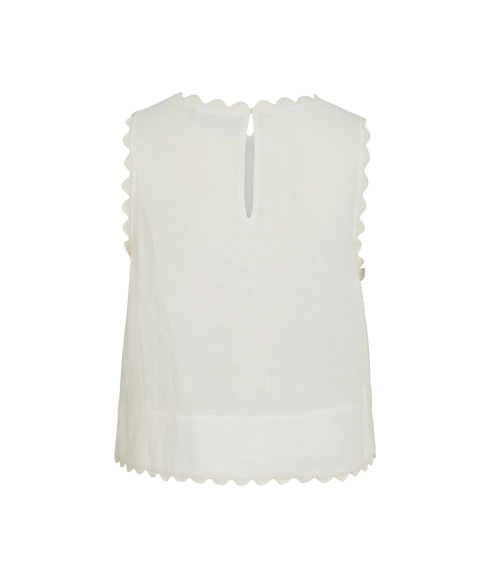 Mindy O-Neck S/L Scallop Top-White