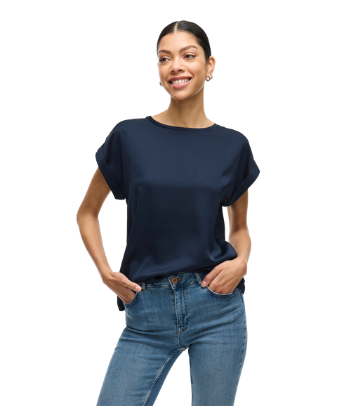 Ellette S/S Satin Top -- Blue