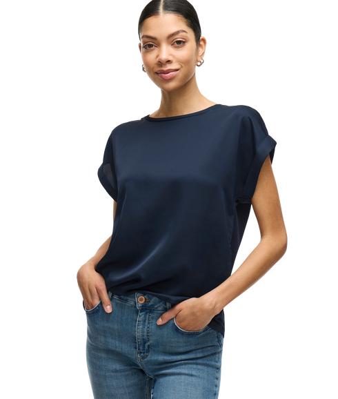 Ellette S/S Satin Top -- Blue