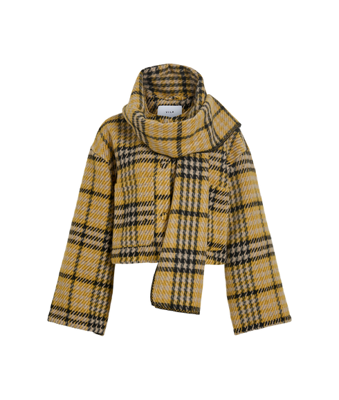 Amika LS Checked W. Scarf Jacket - Yellow