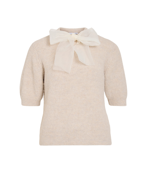 Itza O-Neck 2/4 Bow Knit Top/Bfs - Brown