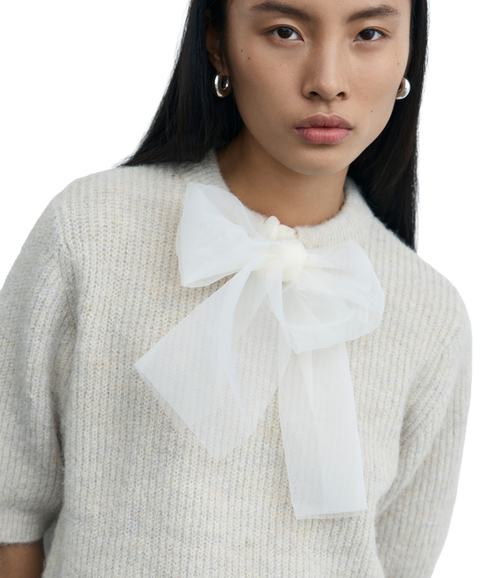 Itza O-Neck 2/4 Bow Knit Top/Bfs - Brown