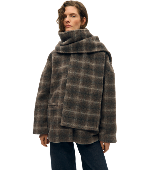 Maise LS Scarf Jacket - Brown
