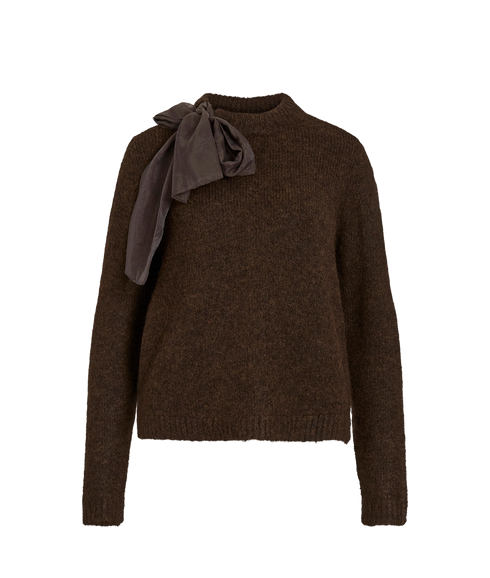 Bows Highneck LS Detail Knit Top - Brown