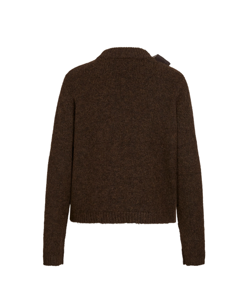 Bows Highneck LS Detail Knit Top - Brown