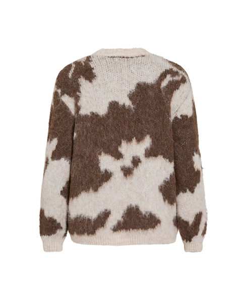 Venla O-Neck LS Jacquard Knit Top - Brown