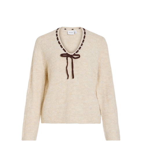 Naye V-Neck LS Detail Knit Top - Brown